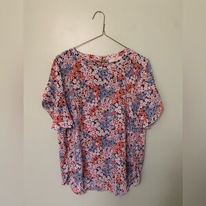 Loft — women’s medium short sleeve floral multicolored short sleeve blouse